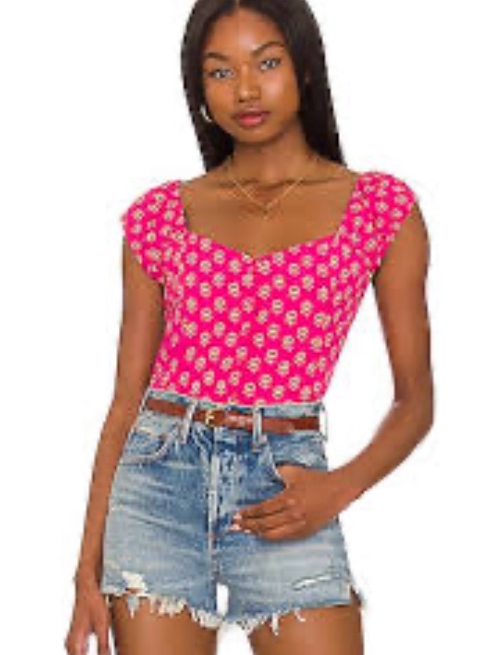 ROLLA'S Pink Floral Square-Neck Cap Sleeve Camisole